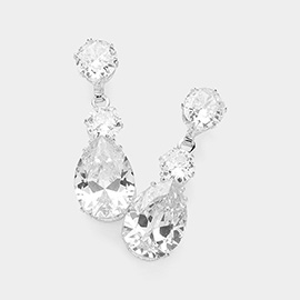 Teardrop CZ Stone Dangle Evening Earrings