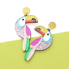 Sparkly Resin Parrot Dangle Earrings