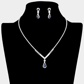 Teardrop Stone Pendant Pointed Rhinestone Paved Necklace