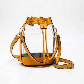 Solid Faux Leather Transparent Bucket Bag