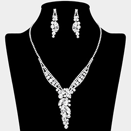 Marquise Round Stone Cluster Pointed Rhinestone Paved Necklace