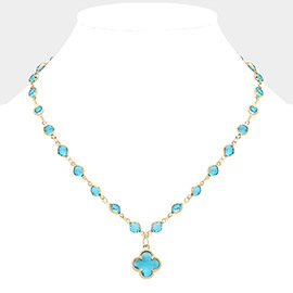 Quatrefoil Pendant Pointed Rhinestone Bezel Station Necklace