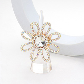 Round Stone Pointed Rhinestone Paved Flower Stretch Ring