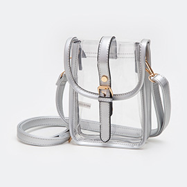 Faux Leather Belt Buckle Pointed Transparent Crossbody Bag