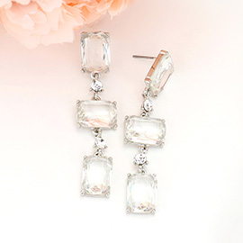 Rectangle Glass Stone Link Dropdown Earrings