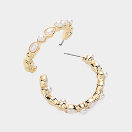 Teardrop Round Pearl Embellished Hoop Earrings