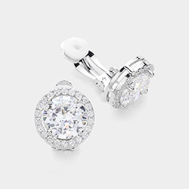 Round CZ Stone Pointed Clip On Earrings