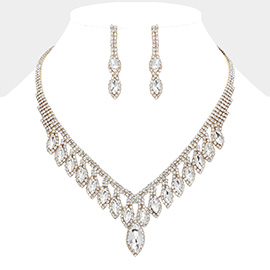 Marquise Stone Fringe Rhinestone Paved Necklace