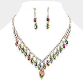 Marquise Stone Fringe Rhinestone Paved Necklace