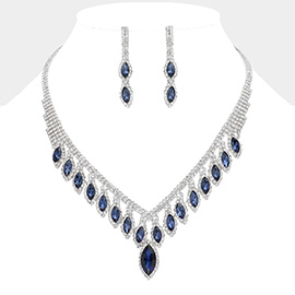 Marquise Stone Fringe Rhinestone Paved Necklace