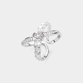 Pearl Rhinestone Paved Crisscross Ring