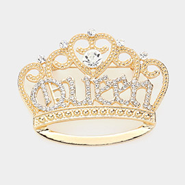 Stone Paved Queen Crown Pin Brooch