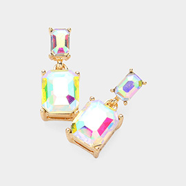 Emerald Cut CZ Stone Dangle Evening Earrings