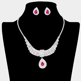 Teardrop Stone Pointed Rhinestone Paved U Shaped Necklace