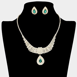 Teardrop Stone Pointed Rhinestone Paved U Shaped Necklace