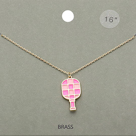 Enamel Checkered Pickleball Paddle Pendant Necklace