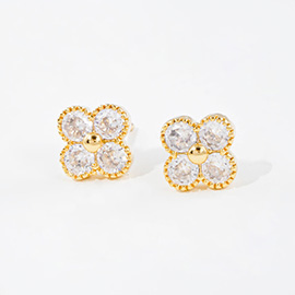 Gold Dipped CZ Stone Quatrefoil Stud Earrings