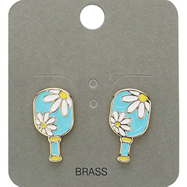 Enamel Flower Pickleball Paddle Stud Earrings