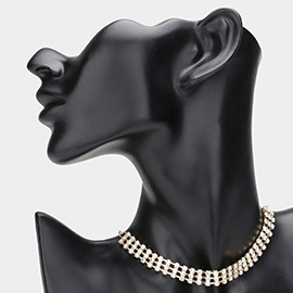 3Rows Rhinestone Evening Choker Necklace