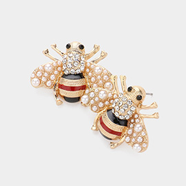 Pearl Embellished Honey Bee Earrings