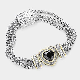 14K Gold Plated CZ Stone Paved Heart Pointed Magnetic Bracelet