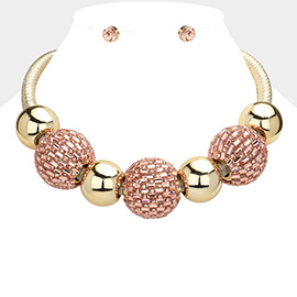 Baguette Stone Ball Metal Ball Chunky Necklace