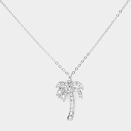 Crystal Paved Palm Tree Pendant Necklace