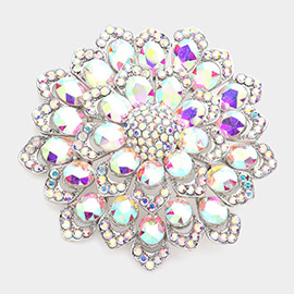 Glass Stone Embellished Flower Pin Brooch