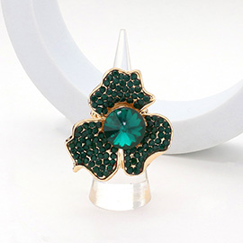 Round Stone Pointed Rhinestone Paved Flower Stretch Ring