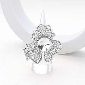 Round Stone Pointed Rhinestone Paved Flower Stretch Ring