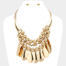 Metal Ball Teardrop Plate Beaded Statement Necklace