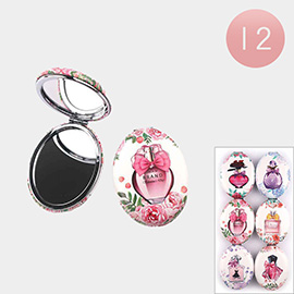 12PCS - Flower Perfume Bottle Printed Cosmetic Mirrors