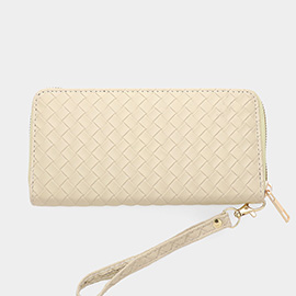 Faux Leather Basket Weave Wallet with Wristlet