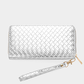 Faux Leather Basket Weave Wallet with Wristlet