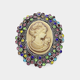 Rhinestone Paved Embellished Cameo Pointed Pin Brooch