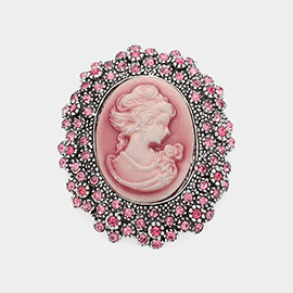 Rhinestone Paved Embellished Cameo Pointed Pin Brooch