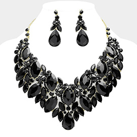 Teardrop Glass Stone Pointed Marquise Stone Cluster Embellished Evening Necklace