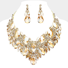 Teardrop Glass Stone Pointed Marquise Stone Cluster Embellished Evening Necklace