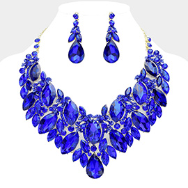 Teardrop Glass Stone Pointed Marquise Stone Cluster Embellished Evening Necklace