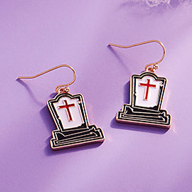 Enamel Gravestone Dangle Earrings