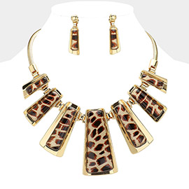 Enamel Leopard Bar Metal Chain Necklace