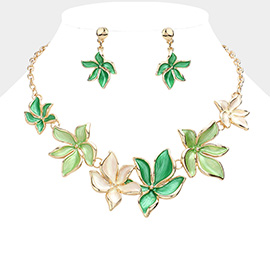 Colored Metal Flower Bib Necklace