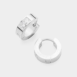 CZ Stone Pointed Stainless Steel Huggie Hoop Earrings