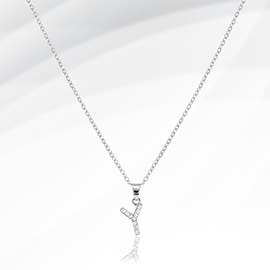 -Y- Stainless Steel CZ Stone Paved Monogram Pendant Necklace