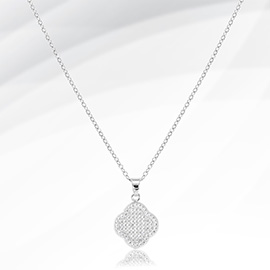 CZ Stone Paved Quatrefoil Pendant Stainless Steel Necklace