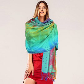 Colorful Peacock Printed Pashmina Scarf Shawl