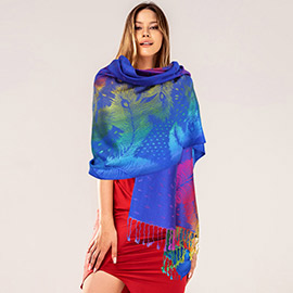 Colorful Peacock Printed Pashmina Scarf Shawl