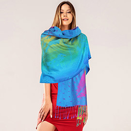 Colorful Peacock Printed Pashmina Scarf Shawl