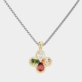 14K Gold Plated CZ Stone Quatrefoil Pendant Necklace