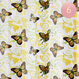 6CPS - Silk Feel Satin Exotic Butterfly Pattern Print Scarf